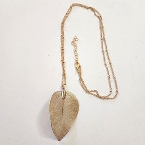 Dipped Real Leaf Pendant Necklace Gold Toned h